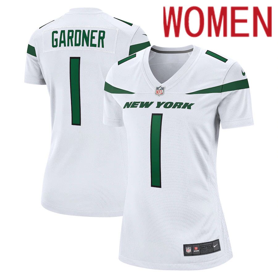 Women New York Jets 1 Ahmad Sauce Gardner Nike White 2022 NFL Draft First Round Pick Game Jersey
